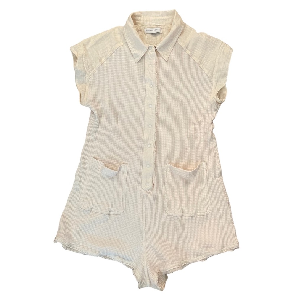 Urban Outfitters Mollie Thermal Knit Cream Waffle Romper